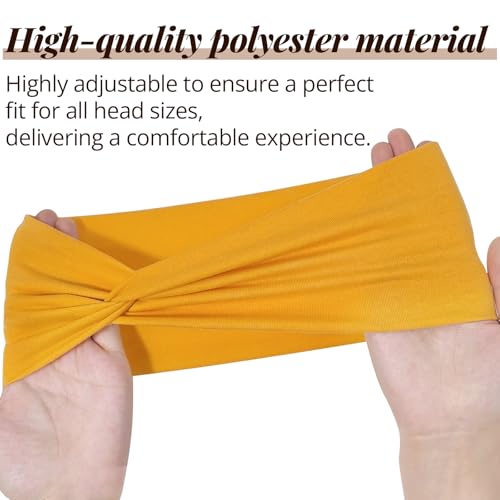 10Pcs Wide Boho Headbands for Women and Girls, Twisted Knot Design, Large Turban Style Hair Wraps, Non-Slip Stretchy Sport Workout Yoga Gym Running Headbands