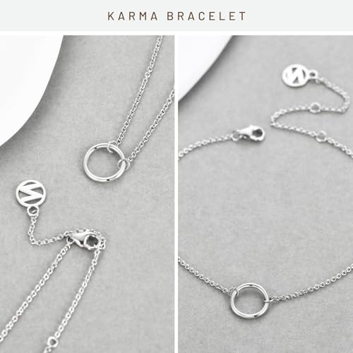 NOKMIT Solid 925 Sterling Silver Bracelets for Women, Dainty Interlocking Circles Cubic Zirconia Adjustable Chain Bracelet, Trendy Stackable Link Bracelets, Simple Cute Jewelry Gifts - color: Silver Karma Circle