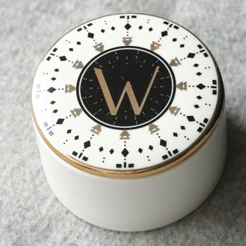 COLLECTIVE HOME - Monogram Jewelry Box, Bohemian Ceramic Trinket Box, Storage for Necklace Ring Bracelet Keys, Birthday Mother's Day Christmas Gift for Women, 3.25" x 2.5" (W) - color: W