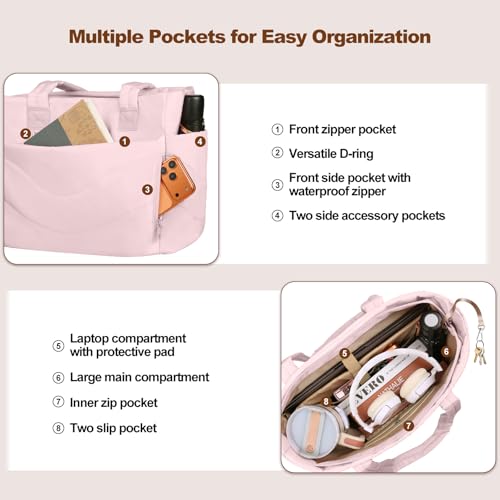 YFWE Puffer Tote Bag for women, Lightweight Tote Bag with Compartments for Work, Travel, School, Gym & Nurses - color: Pink