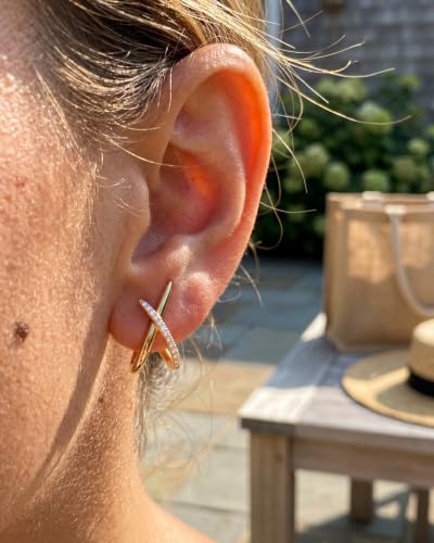 Gold Earrings for Women Trendy,14K Gold Stud Earrings Dainty Earrings Simple Minimalist Cubic Zirconia Diamond Gold Earrings Hypoallergenic Earring for Women Gifts - color: Sloane Pave & Gold