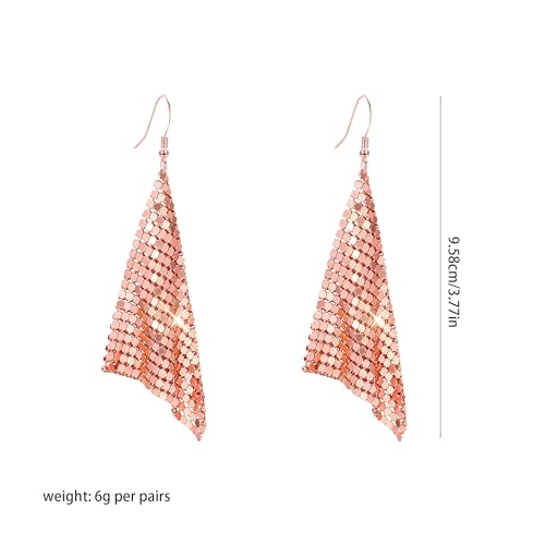 Sequin Earrings for Women Metal Mesh Grid Sequins Tassel Long Drop Dangle Earrings Trendy Charms Bridal Wedding Jewelry - color: Rose God