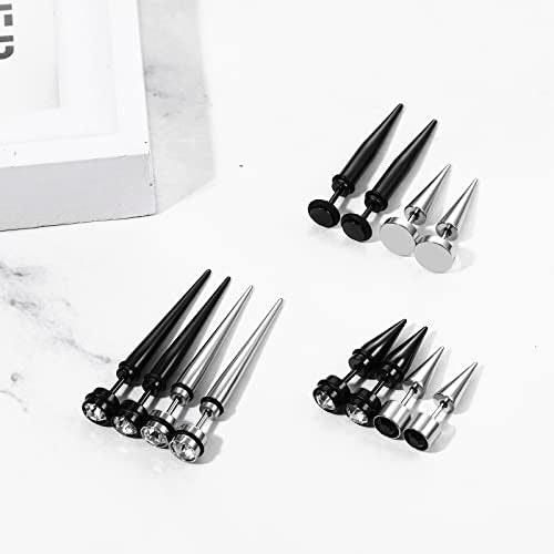 Aroncent 12PCS Stainless Steel Fake Tapers Mens Earrings Illusion Tunnel Cheater Piercing Jewelry Set for Men Women - color: Spike