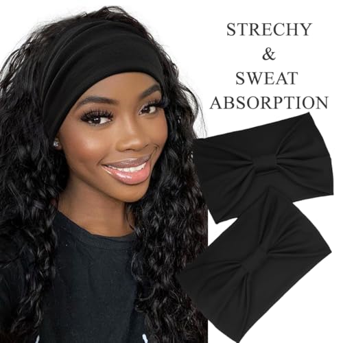 YONUF Wide Boho Headbands for Women Fashion Knotted Headband Yoga Workout Hair Accessories African Head Wrap Black 4 Pack - color: Black