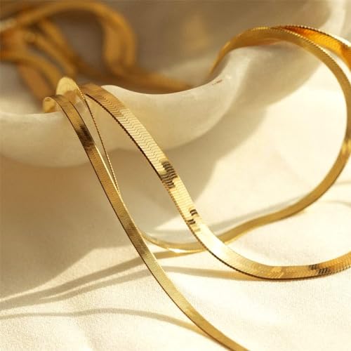 NECOCY 14K Gold Plated Necklaces for Women, Dainty Gold Herringbone Choker Necklace Thin Layered Snake Chain Jewelry for Gifts - color: 3MM 16"-GD Herringbone Necklace