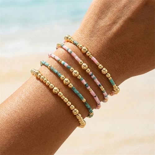 Gold Beaded Cross Bracelet for Women, 14K Plated Adjustable Stackable Dainty Bracelets, Non Tarnish Fashion Jewelry Set Gifts for Women Birthday Friendship - color: Colors-4