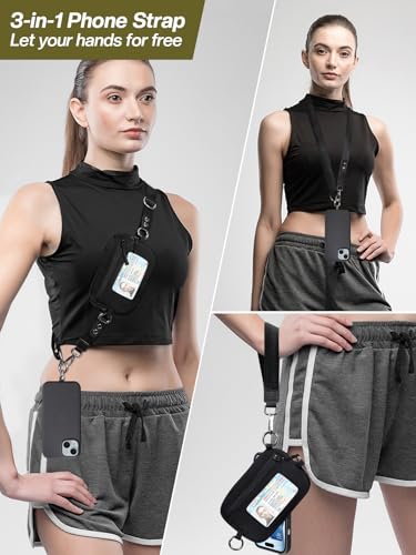 Tiostep Clip and Go Strap for Phone with Wallet Crossbody Phone Lanyard Adjustable and Detachable RFID Wristlet Wallet with ID Window and Zipper, Black - color: Black, size: Medium