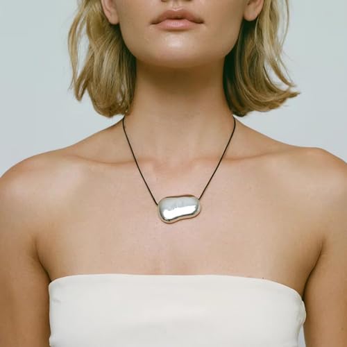 Black Cord Necklace with Gold Circle Pendant Chunky Leather Cord Necklace Large Round Pendant Statement Necklace Long Boho Jewelry Western Outfit for Women - color: A3:silver pendant necklace