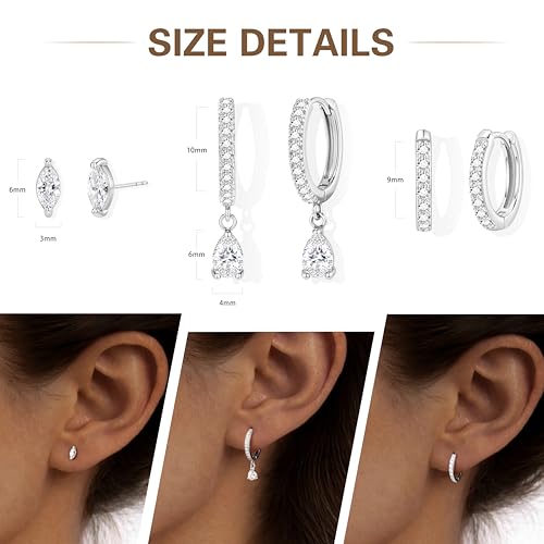 14K Gold Plated Small Huggie Hoop Earrings Set for Women, Hypoallergenic Dainty Sterling Silver Dangle Studs for Cartilage Helix, Lightweight Trendy Cute Stack Birthstone Jewelry Gift - color: 04_Diamond_Apr_Silver