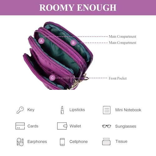 WITERY Waterproof Nylon Cute Crossbody Cell Phone Purse Smartphone Wallet Bag for Women - color: Purple 2