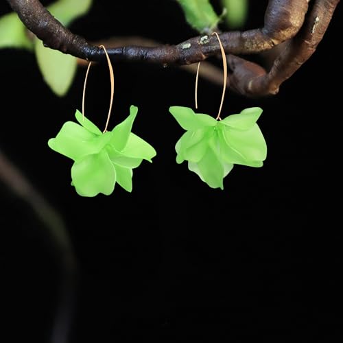 Exaggerated Bohemian Resin Rose Flower Petal Dangle Drop Earrings Long Acrylic Tiered Floral Tassel Earring for Women - color: Green
