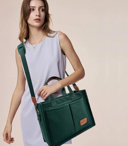 Large Canvas Tote Bag for Women Work Tote Bags with Pockets Laptop Crossbody Purses Everyday Bag Handbags for Travel - color: New Upgrade Plus Dark Green