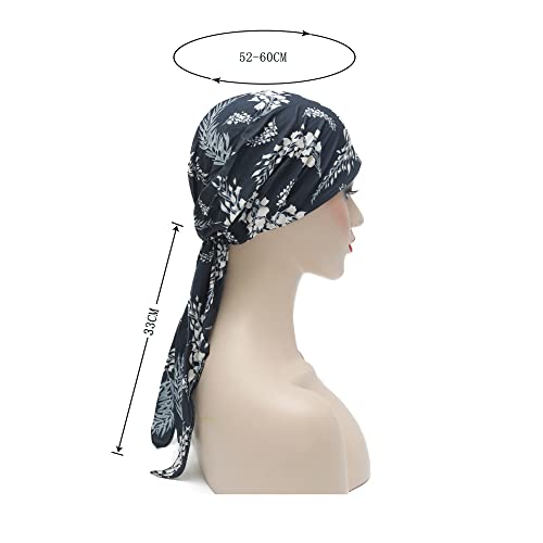 ZLYC Chemo Headwear Pre Tied Head Scarf Headwraps Lightweight Turban Beanie Cap for Women - color: Leaves Navy