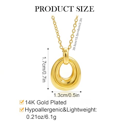 Dainty Oval Pendant Necklace for Women 18K Gold Plated Small Irregular Circle Charm Cute Boho Necklace Statement Chains Minimalist Jewelry - color: B-Gold