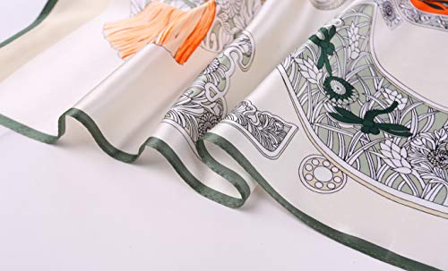 100% Silk Scarves, Extra-Large and XX-Large - color: Emperor's Phoenix, Ivory W Green Trim