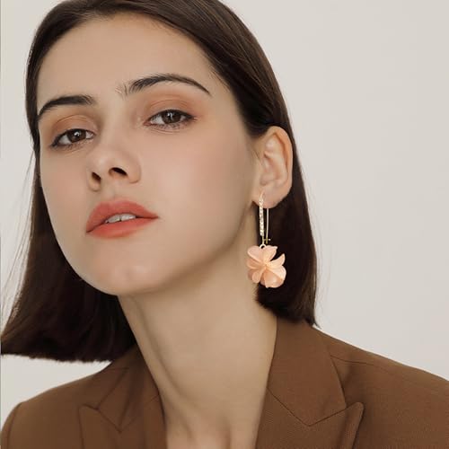 Boho Flower Dangle Earrings for Women Long Drop Resin Acrylic Tiered Petal Statement Earrings Handmade Lightweight Vintage Floral Chunky Drop Jewelry - color: Light Orange