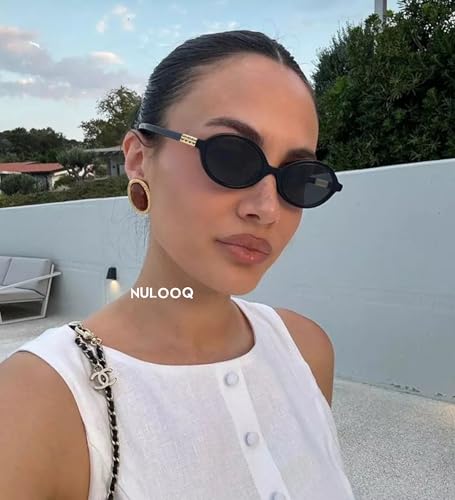 NULOOQ Retro Oval Sunglasses for Women 90s Trendy Vintage Small Round Sunnies Shades - color: C8* Beige Frame/Orange Lens
