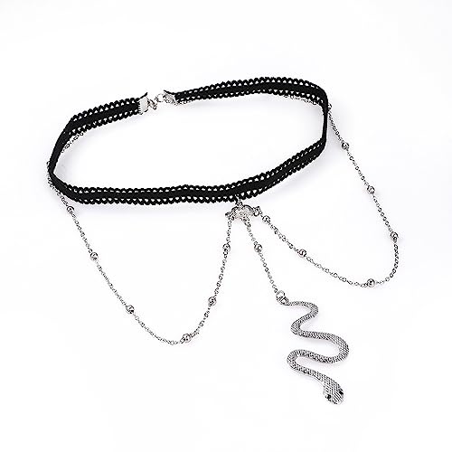 Snake Leg Chain for Women, Sexy Serpent Charm Thigh Garter, Summer Bikini Skirt Beach Party - style: B lace silver
