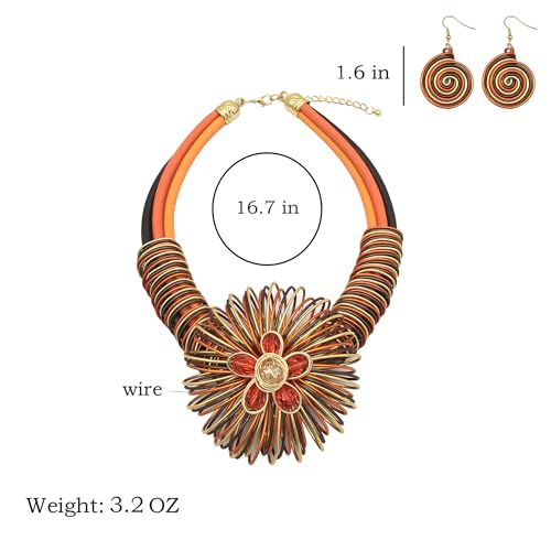 Statement African Necklace For Women African Jewelry Costume Earring Sets Tribal Fashion Colorful Big Rhinestone Crystal Pendent Collar Choker Bold Chunky Bib Handmade - color: Flower Orange