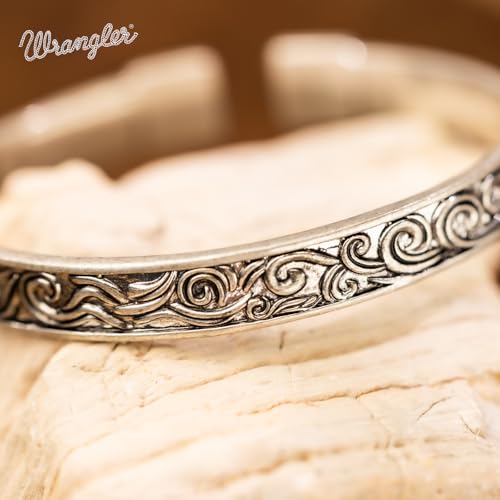 Montana West Wrangler Cuff Bracelet for Women Western Turquoise Adjustable Open Bangle Silver Plated Carved Floral Cowgirl Country Jewelry - color: Silver-Floral