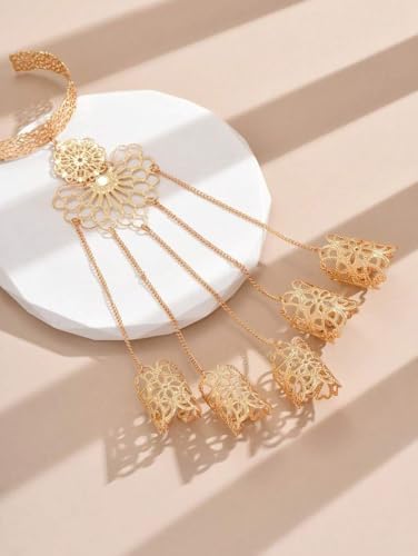 Gold Ring Bracelet Hand Chain Renaissance Jewelry Boho Floral Hand Chain Bracelet Fantasy Accessories For Women