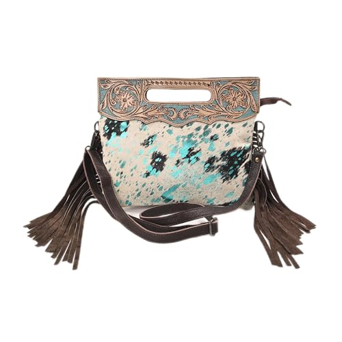 Merbaa Women Natural Cowhide Leather Crossbody Sling Bag With Adjustable Detachable Strap | Shoulder Bag | Handbag - color: Black & White