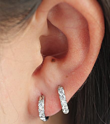 316L Surgical Stainless Steel Huggie Hoop Earrings with Cubic Zirconia, 10G 12G 14G 8-20mm Cartilage Lobe Earrings, 14G Piercing Jewelry - style: 10G 10mm Silver Clear CZ