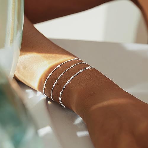 DEARMAY Sterling Silver Plated Bracelets Set for Women Waterproof, Non Tarnish Sterling Silver Link Chain Bracelets Pack Dainty, Fashion Jewelry Gifts for Everyday Comfortable - color: 6Pcs Silver Bracelet B