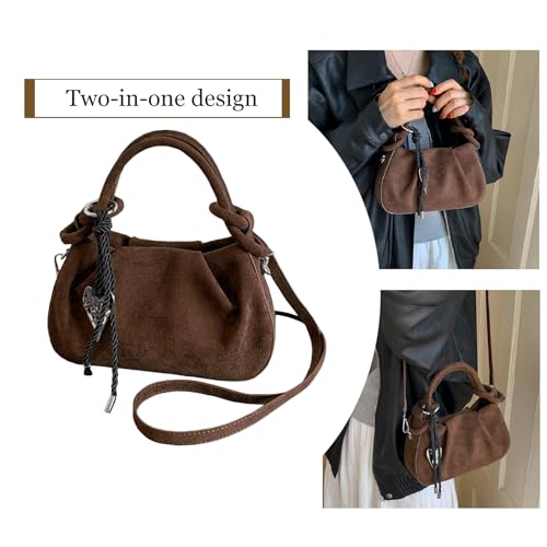 Small Suede Bag Slouchy Bags For Women Brown Tote Bag Suede Bucket Bag Fall Purses For Women 2025 Small Handbag