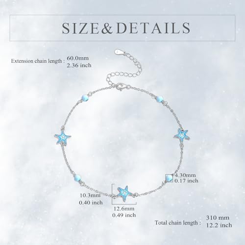 CRMAD Beach Starfish Anklet for Women Sterling Silver Moonstone Beach Anklet Irish Jewelry (starfish) - style: starfish-M
