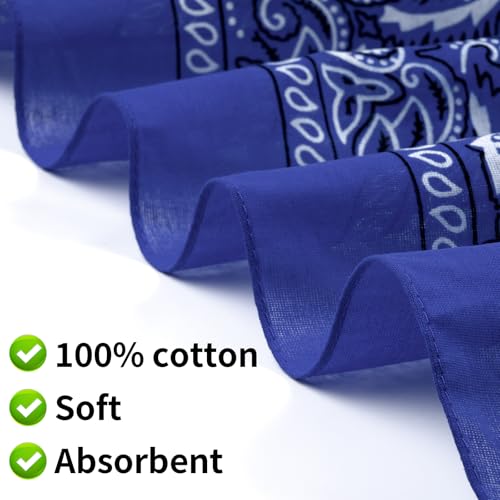 6 Pack Pure Cotton Bandana, Multi-Purpose Square Handkerchief, Face Mask headband for Men and Women - color: Royal Blue