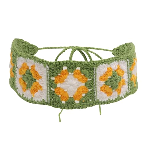 ZLYC Women Floral Headband Handmade Crochet Knit Vintage Hair Bands (Floral Green) - color: Floral Green