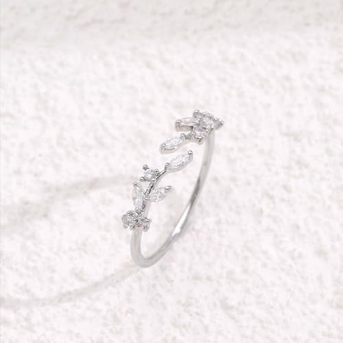 Dainty Rings Open Adjustable Ring Leaf Ring for Women Dainty Stackable Rings for Women - color: Silver