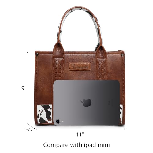 Denim Tote Bag for Women Top Handle Satchel Purse Boho Shoulder Handbags with Wristlet - color: Brown