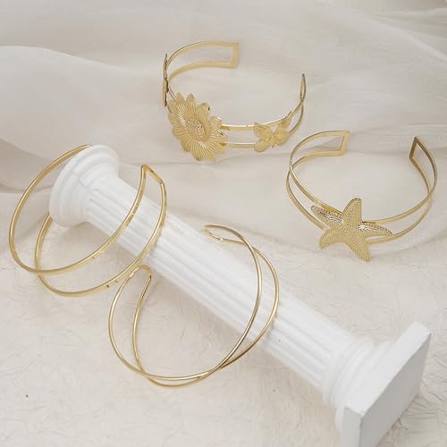 YVVLEE 4PCS Gold Silver Arm Cuff Jewelry for Women Upper Arm Cuff Bangle Band Armlet Adjustable Minimalist Coil Arm Armband Set - color: C