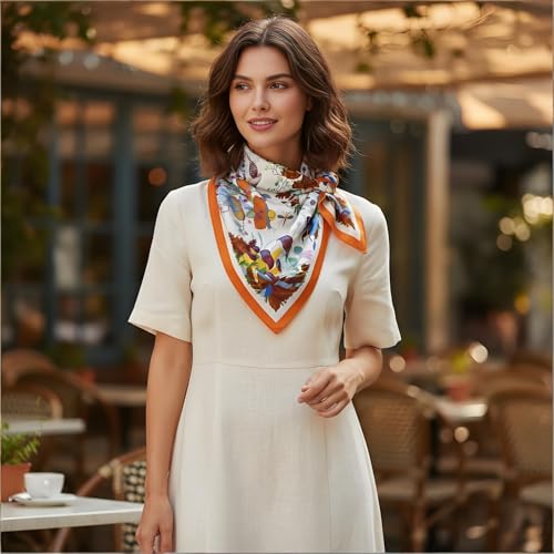 Premium Floral Scarf for Women 35x35 Square Silk Feel-Lightweight Scarves Headscarf Bandanas Wrapping Handbag - color: ‌festive Floral & Fauna Scarf