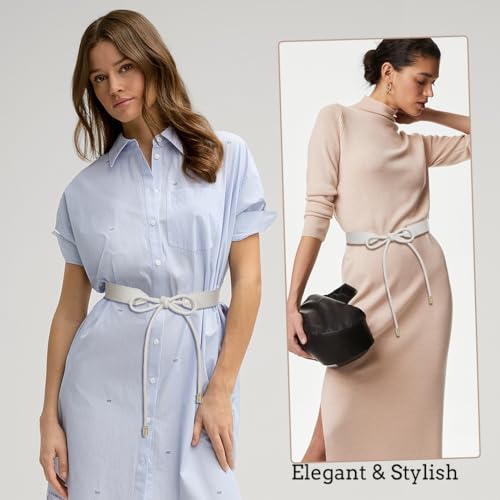 Women PU Leather Tie Waist Belts Knotted Thin Skinny Rope Waistband - color: White