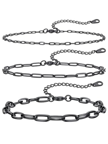 ChainsHouse Ankle Bracelets for Women, Stainless Steel Chain Anklets Waterproof, Women Summer Beach Jewelry Gift, Come with Box - color: 03. 3Pcs-(2+3+6mm)-Paperclip-Black
