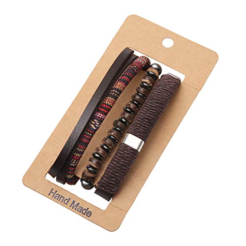HZMAN Wrap Bracelets Men Women, Hemp Cords Wood Beads Ethnic Tribal Bracelets, Leather Wristbands - style: Upgraded version
