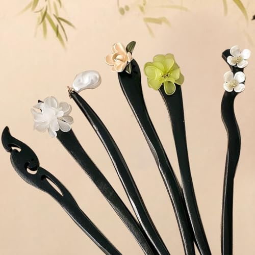 6 Pcs Vintage Wood Hair Sticks Chinese Hair Pins Hair Bun Sticks Flower Updo Holders Hair Chopsticks Hair Accessories for Women Girls