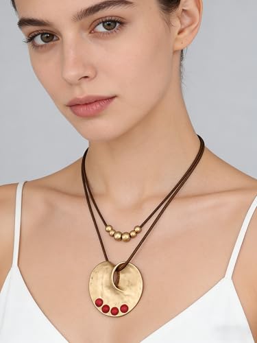 GelConnie Boho Necklaces for Women Cowgirl Necklace Stone Leather Cord Pendant Necklaces With Beads Long vintage Layered Choker Necklace - style: Leather Long Necklace