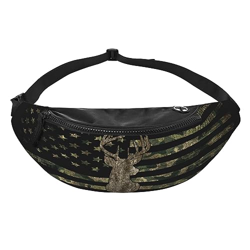 Camo Camouflage American Flag Hunting Deer Fashion Casual Fanny Pack Waist Bag Men Women Adjustable Belt Waist Bag For Travel Hiking Cycling Running Festival Carnival - color: Black1