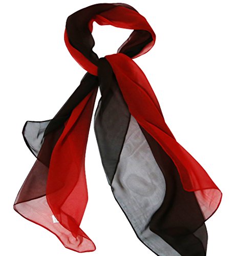 Women Soft Chiffon Lightweight Neck Scarf Head Hair Wrap - color: Red&black