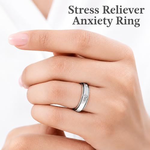 Shop LC 925 Sterling Silver Spinner Fidget Ring for Women Men | Anxiety Ring | Moon Star Design | Platinum Plated | Stress Relief Worry | Promise | Boho Jewelry Gift - color: Cross, size: 5