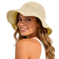 Sun Hat for Women Beach Hat Straw Bucket Hat Summer UV Protection, Packable Breathable Crochet Style - color: 1pack-beige