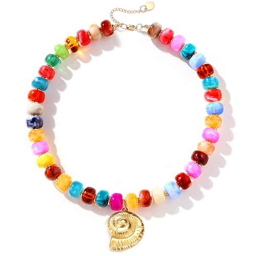 Besteel Chunky Beaded Necklace for Women - Colorful Resin Bead Choker Statement Necklaces with Gold Conch Heart Pendant Trendy Boho Large Summer Beach Jewelry - style: Conch