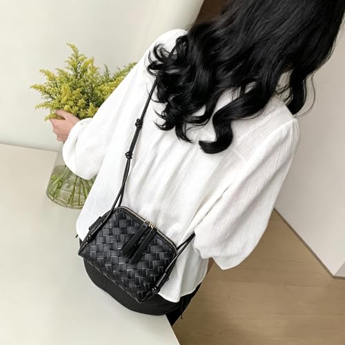 JYG Woven Crossbody Bags for Women PU Leather Handwoven Shoulder Bag Mini Satchel Purses with Adjustable Strap 2026 - color: Black