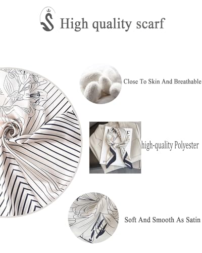 Saiusloa Neck Scarf For Womens Silky Head Scarves Hair Bandanas Square Scarf Fashion Accessories lightweight - color: 16-dark Blue Striped Iris