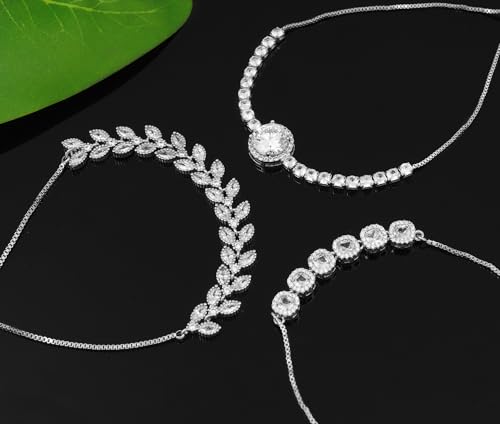 Tennis Bracelet for Women Cubic Zirconia Bracelets Adjustable Slider Bracelets - color: Silver
