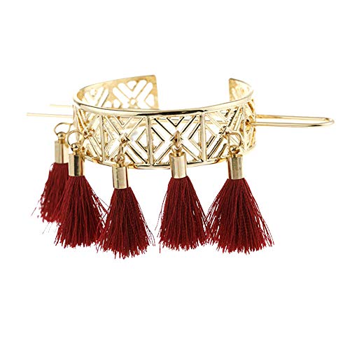 2 Pcs Vintage Hair Stick Alloy Hair Cuff Hair Bun Cage Hair Pin Ponytail Holder Hair Accessories with Tassel Pendants for Women and Girls